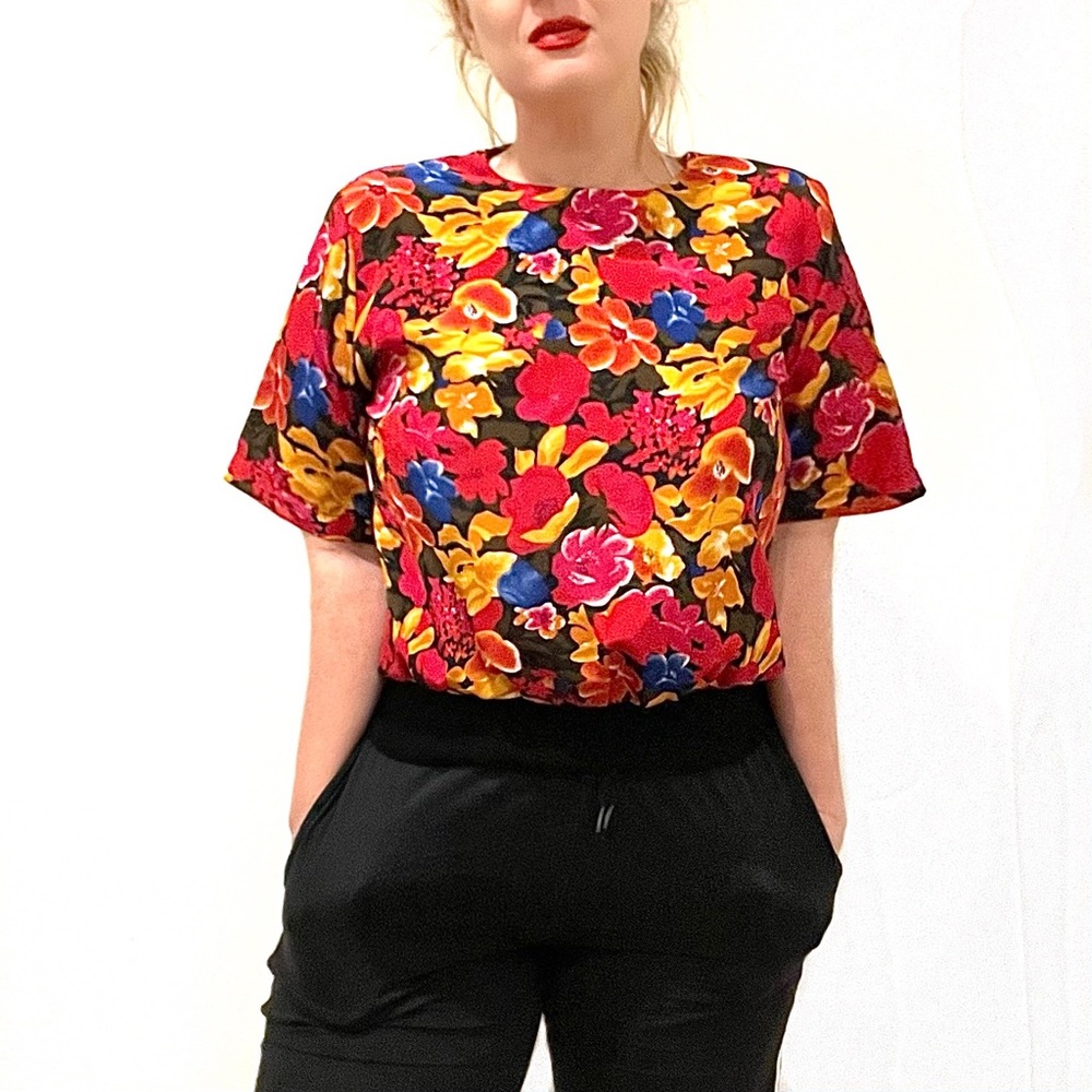 Vintage colorful Floral Blouse Top